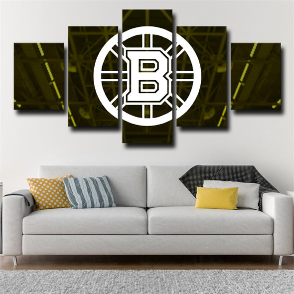 5 piece canvas art framed prints Boston Bruins badge live room decor-41 (2)