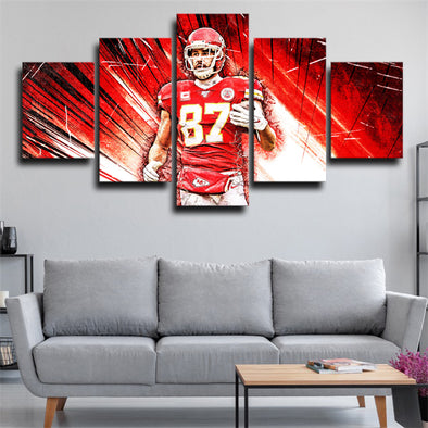 5 piece canvas art framed prints Chiefs Travis Kelce red wall picture-42 (1)