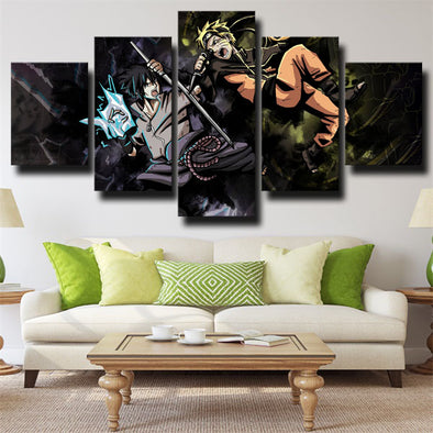 5 panel wall art canvas prints Naruto sasuke fighting home decor-1702 (1)