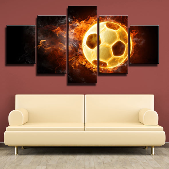 Burning Soccer 5 Panel Pictures Canvas Print Artwork Wall Decor Set-1003 (1)
