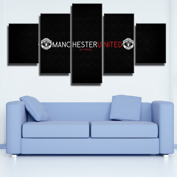 Man United Logo Black Wall Art 5 Panel Canvas Prints Decor Picture for Home-109 (1)
