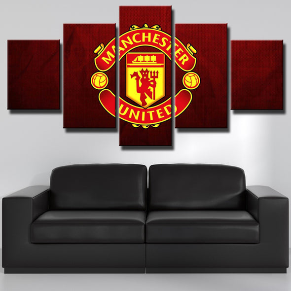 Man Utd Logo 5 Piece Pictures Frames Painting Prints Canvas Wall Art-124 (1)