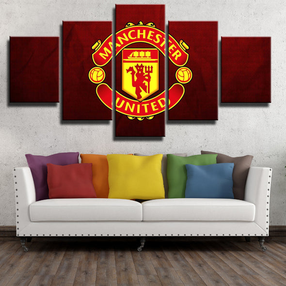 Man Utd Logo 5 Piece Pictures Frames Painting Prints Canvas Wall Art-124 (2)