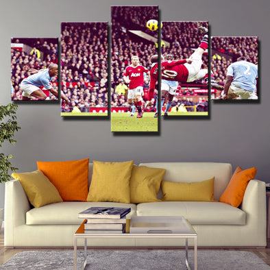 Man Utd Wayne Rooney Bicycle Kick Wall Prints 5 Panel Canvas Art Set Decor-0140 (1)