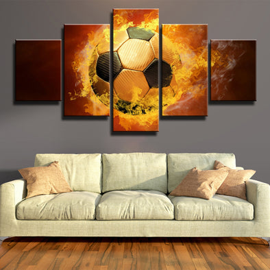 Modern 5 Panel Burning Fooball Painting Pictures Print Canvas Art-1005 (1)