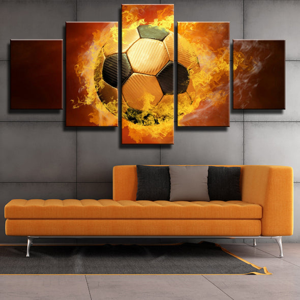 Modern 5 Panel Burning Fooball Painting Pictures Print Canvas Art-1005 (2)