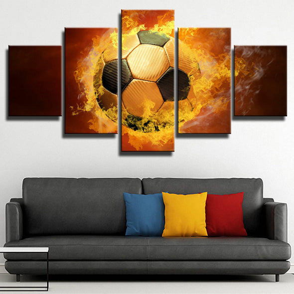 Modern 5 Panel Burning Fooball Painting Pictures Print Canvas Art-1005 (4)