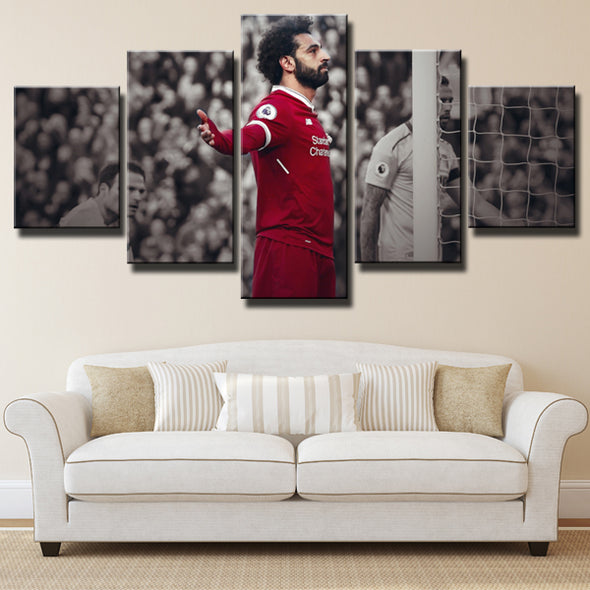 Mohamed Salah 5 Panel Red and Grey Canvas Art Prints Wall Decor-0124 (1)