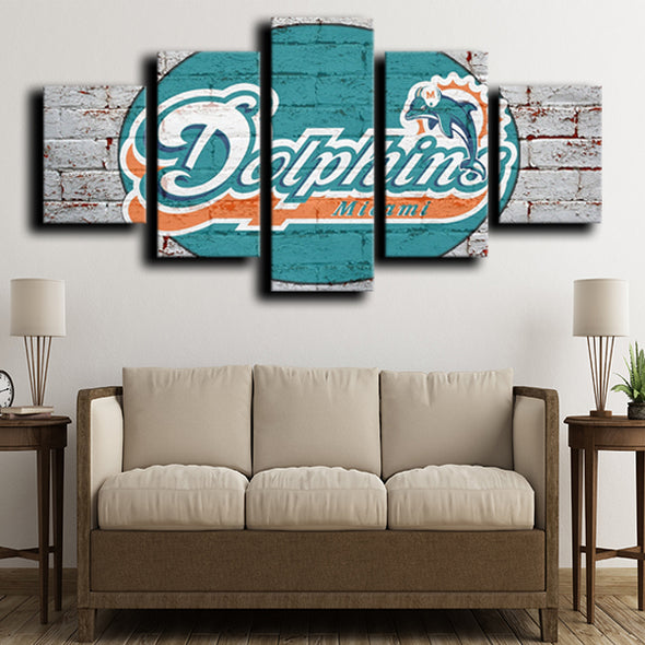 canvas wall art sets of 5 art prints Miami Dolphins logo decor picture-1213 (2)