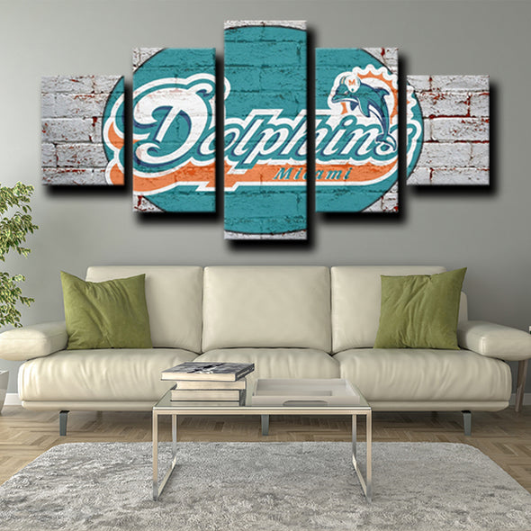 canvas wall art sets of 5 art prints Miami Dolphins logo decor picture-1213 (3)