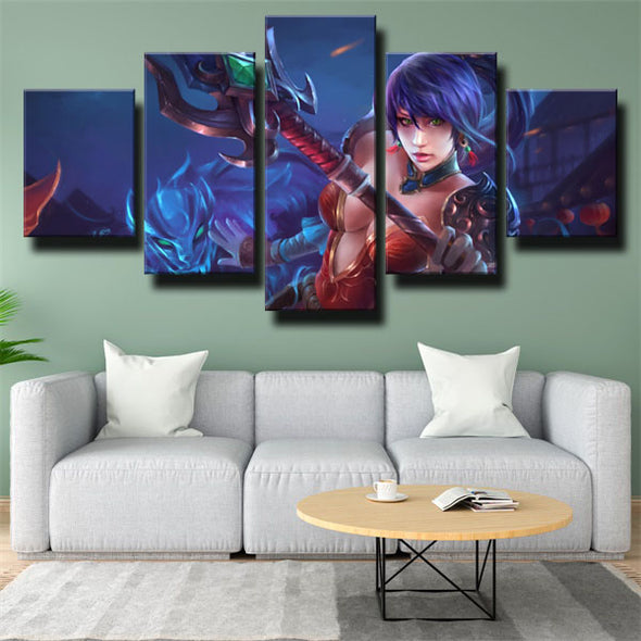 custom 5 panel canvas League of Legends Nidalee wall art decor picture-1200 (3)