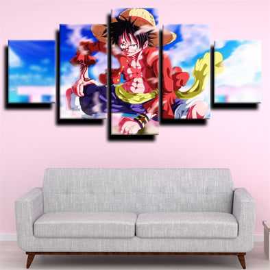 custom 5 panel canvas prints One Piece Straw Hat Luffy live room decor-1200 (1)