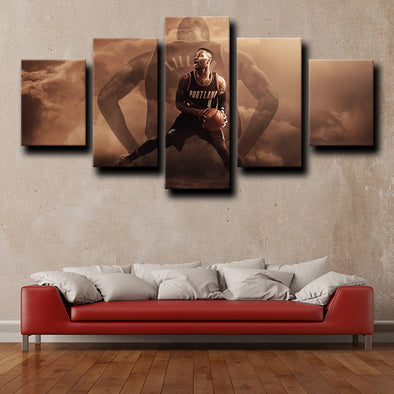 custom 5 panel canvas prints Trail Blazers Lillard Black live room decor-1211 (1)