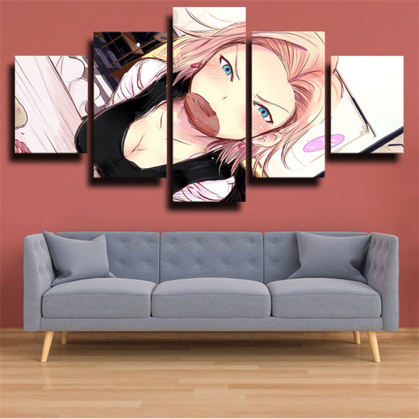 custom 5 panel canvas prints dragon ball Android 18 live room decor-2058 (1)