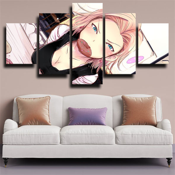 custom 5 panel canvas prints dragon ball Android 18 live room decor-2058 (3)