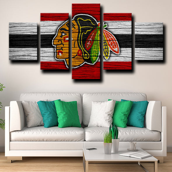 custom 5 panel wall art Chicago Blackhawks Logo home decor-1229 (1)