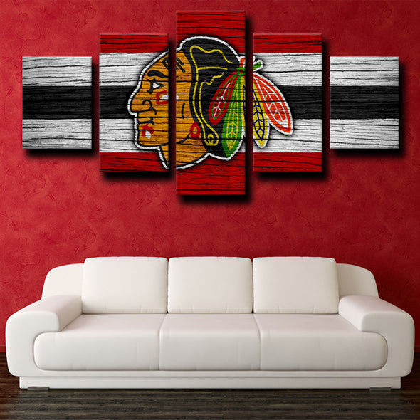 custom 5 panel wall art Chicago Blackhawks Logo home decor-1229 (3)