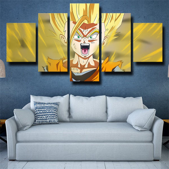 custom 5 panel wall art dragon ball angry Goten yellow home decor-2030 (2)