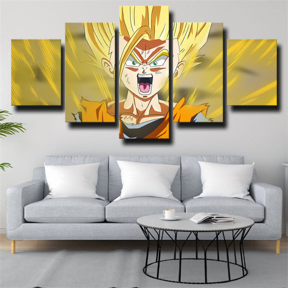 custom 5 panel wall art dragon ball angry Goten yellow home decor-2030 (3)