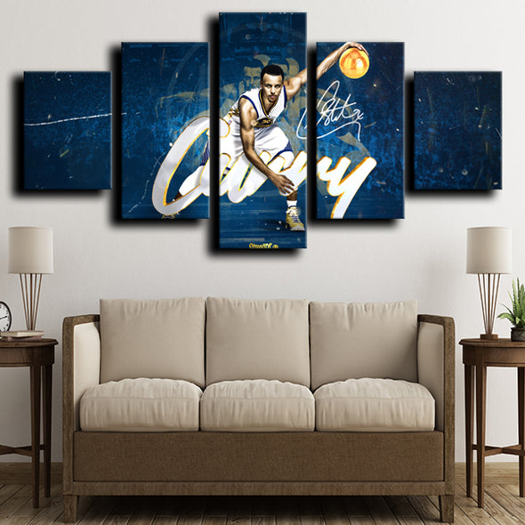 custom 5 piece canvas art prints Warriors MVP Curry wall picture1252 (3)