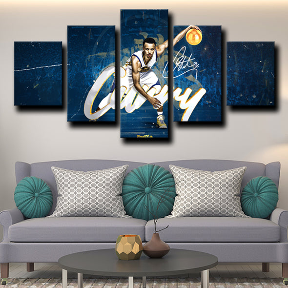 custom 5 piece canvas art prints Warriors MVP Curry wall picture1252 (4)