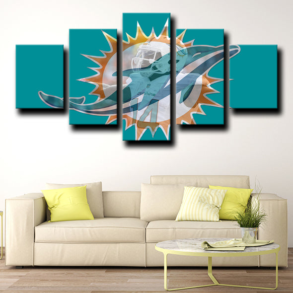 custom 5 piece canvas prints Miami Dolphins logo Emblem wall picture-1221 (2)