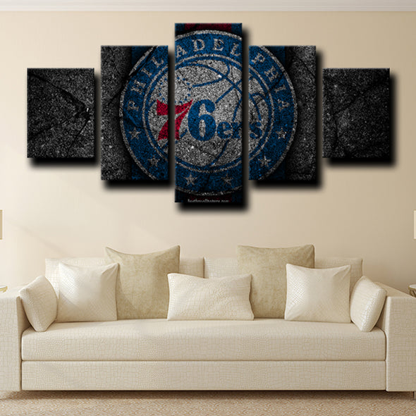 custom 5 piece canvas wall art prints 76ers logo live room decor-1221 (4)
