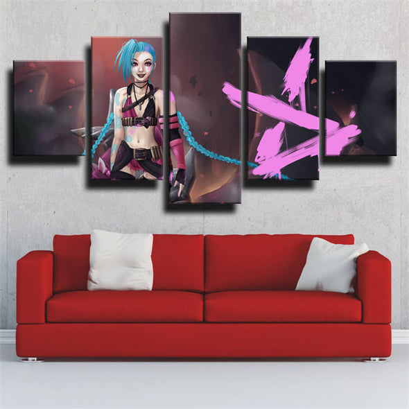 five panel canvas art framed prints League Of Legends Jinx  picture-1200 (1)