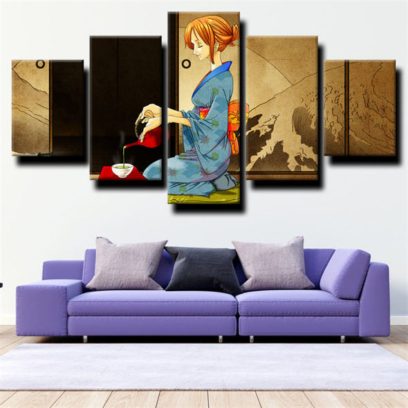 five panel canvas art framed prints One Piece Nami wall picture-1200 (2)