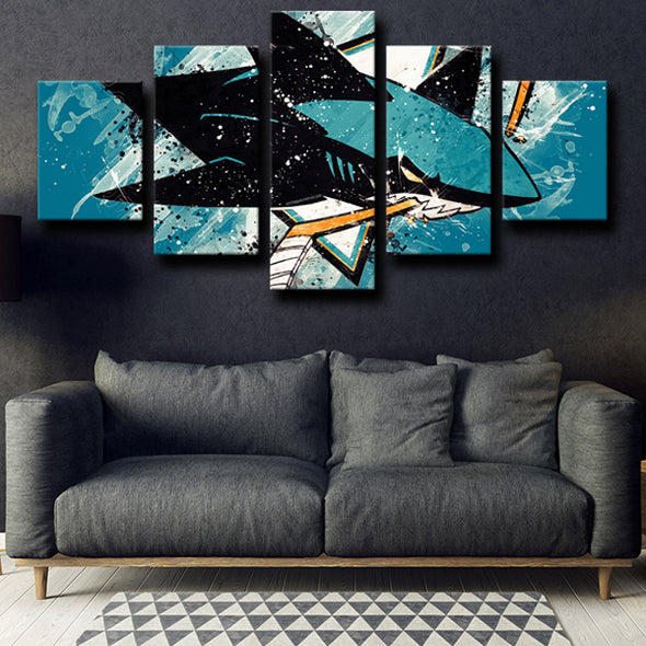 five panel canvas prints San Jose Sharks Logo wall picture-1208 (2)