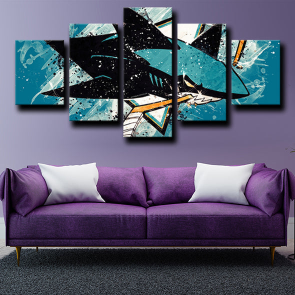 five panel canvas prints San Jose Sharks Logo wall picture-1208 (3)