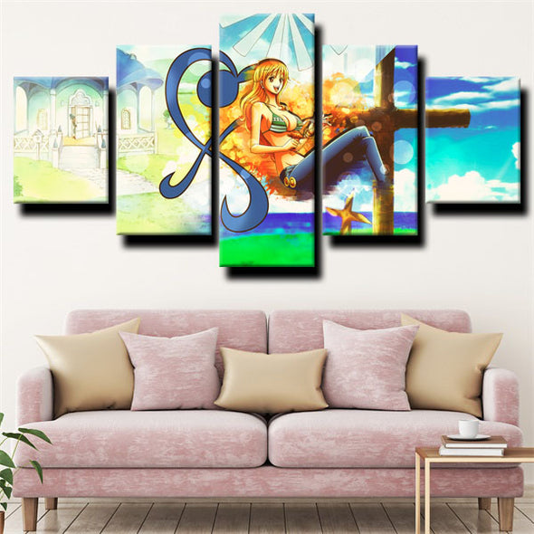 five panel modern art framed print One Piece Nami decor picture-1200 (3)