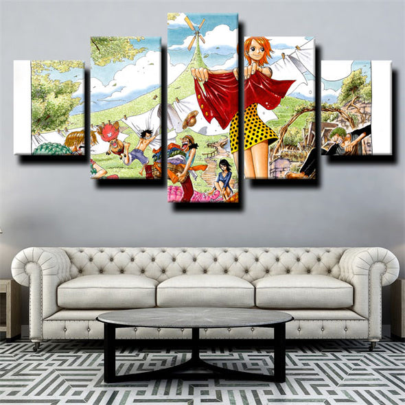 five panel modern art framed print One Piece Nami live room decor-1200 (2)