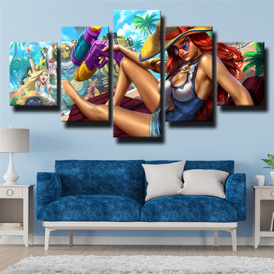 five panel wall art canvas prints LOL Miss Fortune wall picture-1200 (1)
