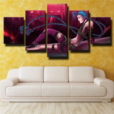 five panel wall art canvas prints League Of Legends Jinx home decor-1200 (1)