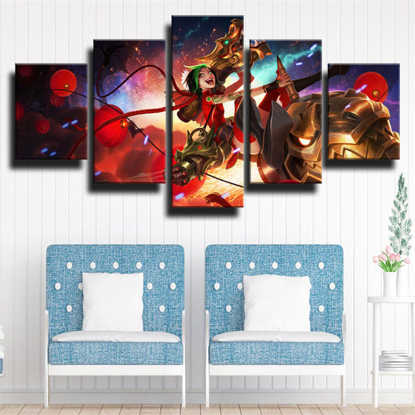 five panel wall art canvas prints League Of Legends Jinx wall decor-1200 (2)