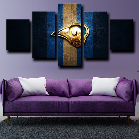 five panel wall art  framed prints Rams Logo Gold room decor-1231 (2)