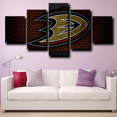 five panel wall art prints Anaheim Ducks Logo live room decor-1206 (1)