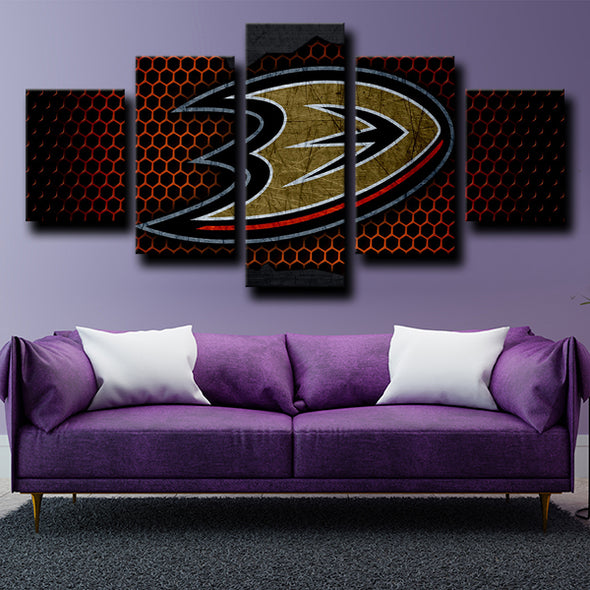 five panel wall art prints Anaheim Ducks Logo live room decor-1206 (3)