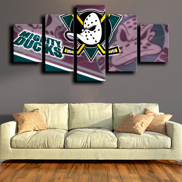 five panel wall art prints Anaheim Ducks Logo live room decor-1214 (2)