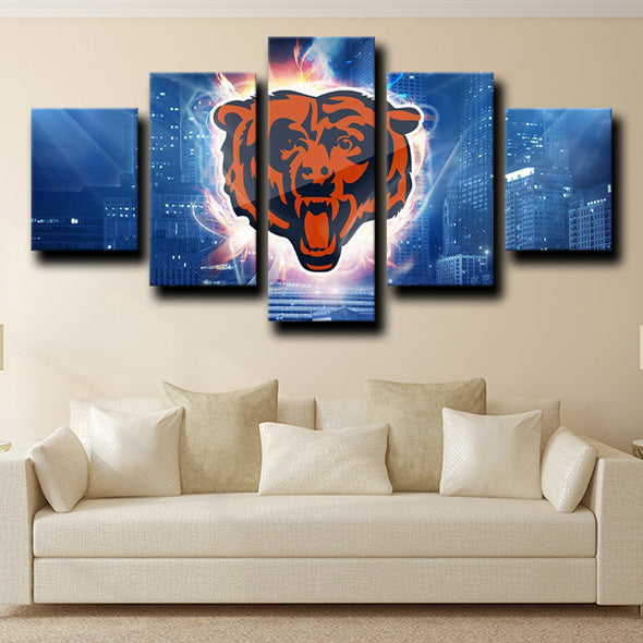 five piece canvas art framed prints Chicago Bears logo wall picture-1207 (3)