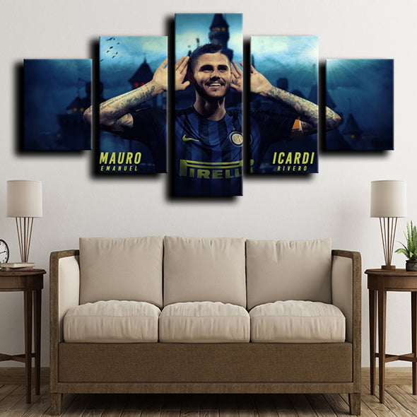 five piece canvas art framed prints Inter Milan Icardi wall picture-1204 (2)
