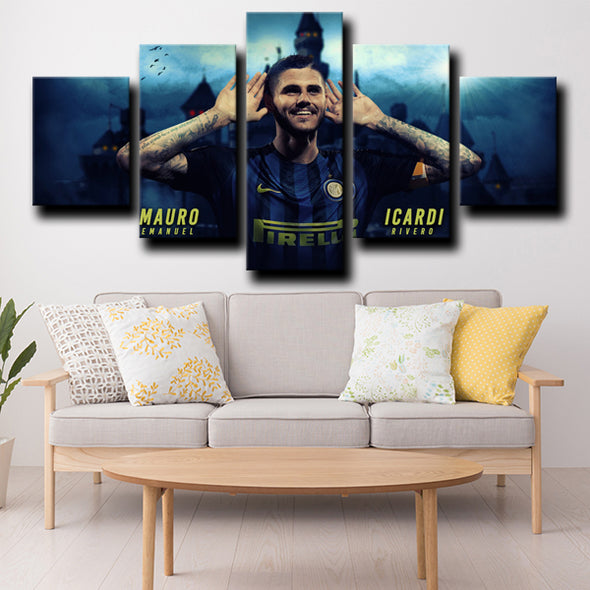 five piece canvas art framed prints Inter Milan Icardi wall picture-1204 (3)