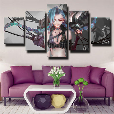 five piece canvas art framed prints LOL Jinx live room decor picture-1200 (1)