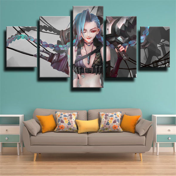 five piece canvas art framed prints LOL Jinx live room decor picture-1200 (2)