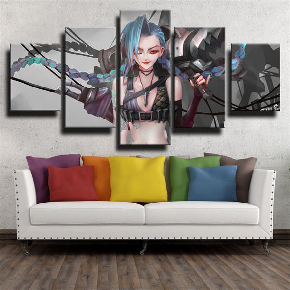 five piece canvas art framed prints LOL Jinx live room decor picture-1200 (3)