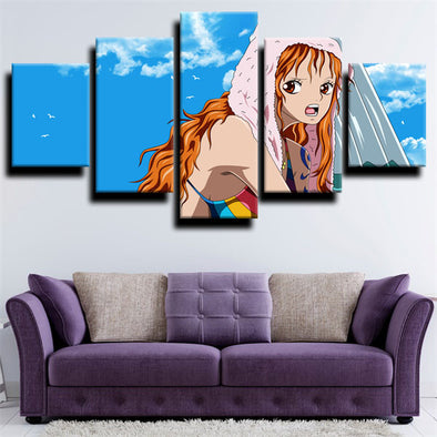 five piece canvas art framed prints One Piece Nami wall picture-1200 (1)