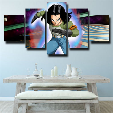 five piece canvas art framed prints dragon ball Android 17 wall picture-2056 (1)