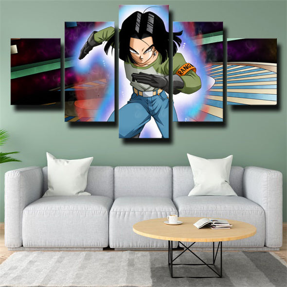 five piece canvas art framed prints dragon ball Android 17 wall picture-2056 (2)