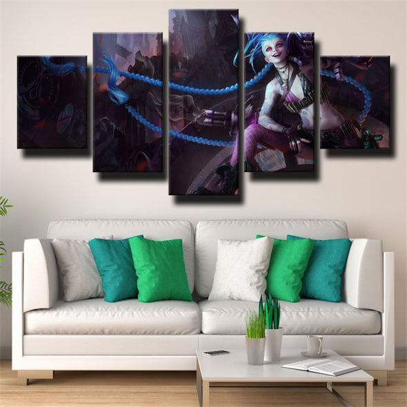 five piece modern art framed print League Of Legends Jinx wall decor-1200 (2)